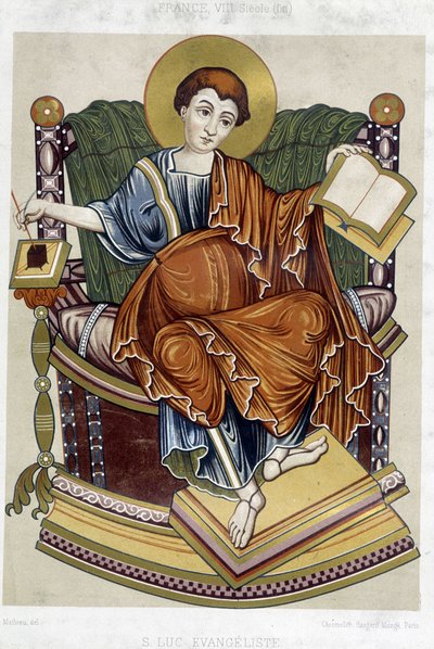 Sankt Lukas Evangelist - Chromo. 19. Jahrhundert nach einem Dokument des 8. Jahrhunderts von Unknown artist