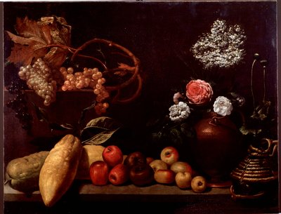 Stillleben mit Rosen, Strauchblumen, Zitronen und Trauben von Unknown artist
