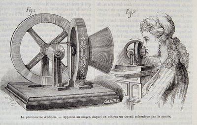 Das Edison-Phonometer - Gerät, mit dem durch Sprache mechanische Arbeit erzielt wird, in „Nature“ 1878 von Unknown artist