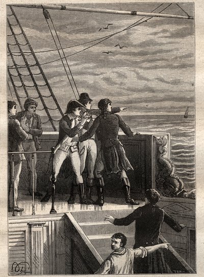 Die Expedition in die südlichen Länder (1800-1803) von Nicolas Baudin (1754-1803): Matrosen vor New Holland (Australien) berichten von einem Schleier am Horizont - Illustration aus „Die großen Seefahrer des 18. Jahrhunderts“ von Unknown artist