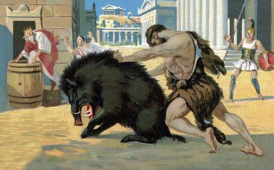 Die Arbeiten des Herkules: Herkules und der Eber, Anfang des 20. Jahrhunderts von Unknown Artist