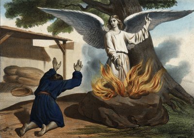 Der Engel erscheint Gideon, um das Volk Israel von der Besetzung durch die Midianiter zu befreien. Anonyme Gravur aus der Mitte des 19. Jahrhunderts. von Unknown artist