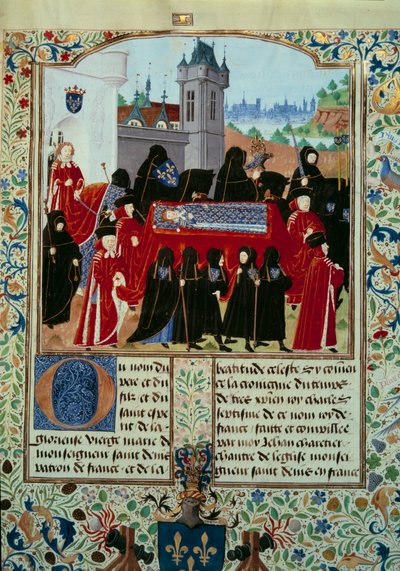 Der Leichnam des verstorbenen Königs Karl VI. (1368-1422) wird weggetragen, hinter der Prozession der neue König Karl VII. (1403-1461) am 22.10.1422 (Miniatur aus dem Manuskript „Chroniken von Karl VII.“) von Unknown artist