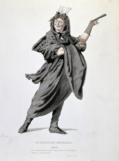 Die Figur des Crispin in „Der universelle Legat“ (1708) von Jean François Regnard (1655 - 1709). Gravur des 19. Jahrhunderts von Unknown artist