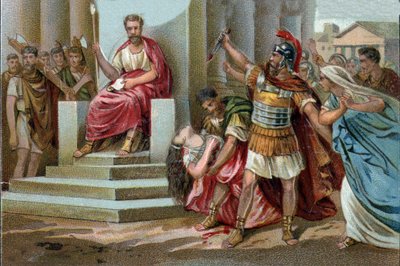 Der Tod der Virginia. Im Jahr 449 v. Chr. beansprucht Appius Claudius, Decemvir unter der Römischen Republik, Virginia, die Tochter des Zenturios Virginius, als seine Sklavin. Er missbraucht seine Macht und lässt sie festnehmen. von Unknown artist