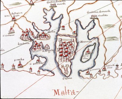 Die Insel Malta mit Fort St. Elmo (Detail des Portulans von Castellini) von Unknown artist