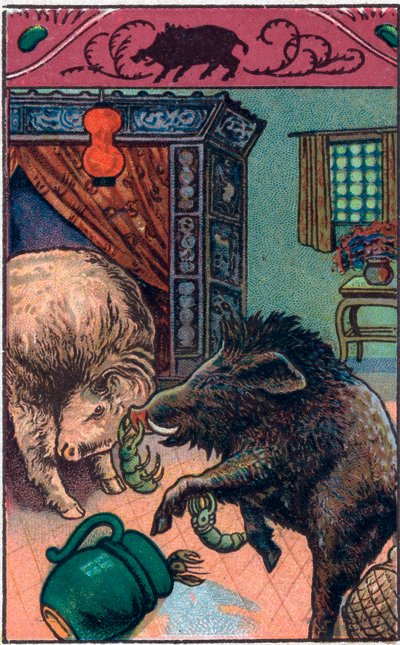 Das schreckliche Wildschwein. Chinesisches Märchen. Chromolithographie aus dem späten 19. Jahrhundert. von Unknown artist