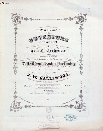 Titelseite der Partitur der Ouvertüre Nr. 11 von Kalliwoda von Unknown artist