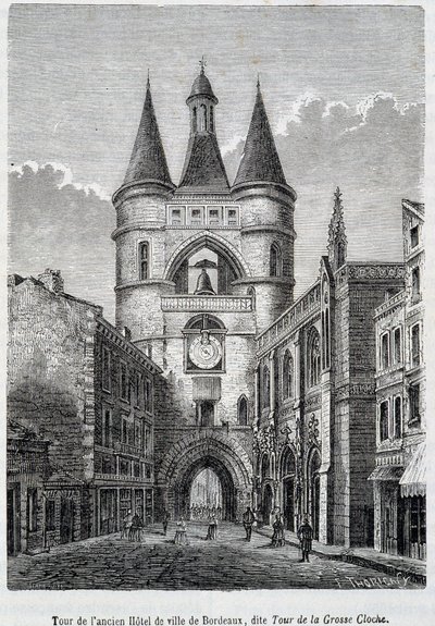 Turm des ehemaligen Hôtel de Ville de Bordeaux, bekannt als „Tour de la Grosse Bell“ - Gravur von Unknown artist