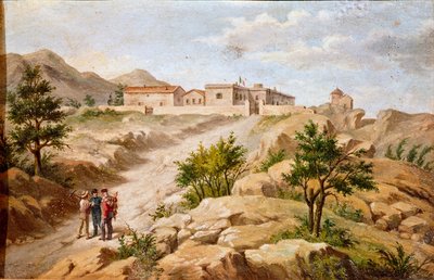 Ansicht des Hauses des italienischen Patrioten und Helden des Risorgimento Giuseppe Garibaldi (1807-1882) in Caprera (Sardinien) Garibaldi ist mit zwei Bauern links im Bild von Unknown artist