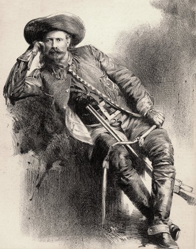 William Frederick Cody - Bekannt als Buffalo Bill - Porträt von Buffalo Bill (1846-1917), Colonel William Cody - Gravur nach einem Plakat von Unknown artist
