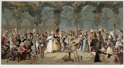 Weltspaziergang durch die Gärten des Königspalastes, spätes 18. Jahrhundert - Chromo nach der Gravur von Debucourt von Unknown artist