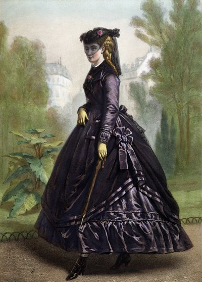 Junge Frau in strenger und dunkler Kleidung (Witwe) - Lithografie, Mitte 19. Jahrhundert von Unknown artist