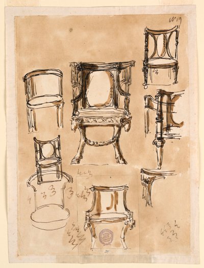 Zeichnung, Stühle, 1780–1790 von Unknown artistUnknown artist