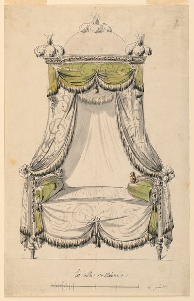 Zeichnung, Entwurf für ein Bett im römischen Stil, 1780 von Unknown artistUnknown artist