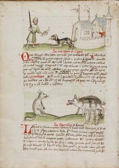 Ein Mann mit einem Schwert und ein Hund mit einem Knochen; Ein Wolf und ein Schwein von Unknown artist