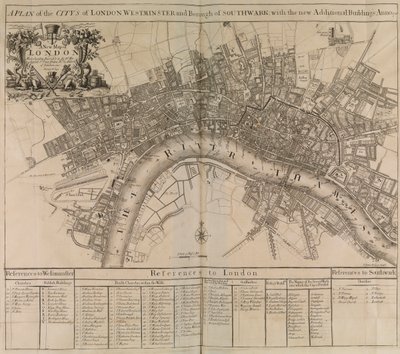 Plan der Stadt London, Westminster, Borough of Southwark und der Fluss Themse von Unknown artist