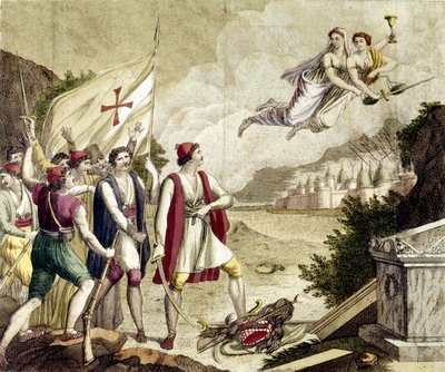 Allegorie des Wiedererwachens des nationalistischen Gefühls Griechenlands unter osmanischer Herrschaft, das zum griechischen Unabhängigkeitskrieg (1821-1830) oder zur griechischen Revolution führte von Unknown artist