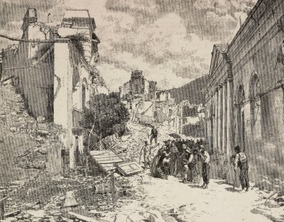 Unter den Ruinen nach dem Erdbeben im Seebad Balliazzi, Italien von Unknown artist