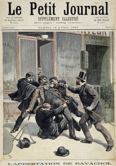 Verhaftung des Anarchisten Francois Koenigstein alias Ravachol (nach dem Namen seiner Mutter) (1859 - 1892). Eine von „Le petit journal“ 16.04.1892 Privatsammlung von Unknown artist