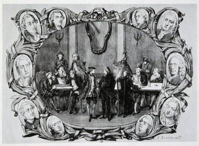 Café Procope in Paris im 18. Jahrhundert mit Buffon, Gilbert, Diderot, D