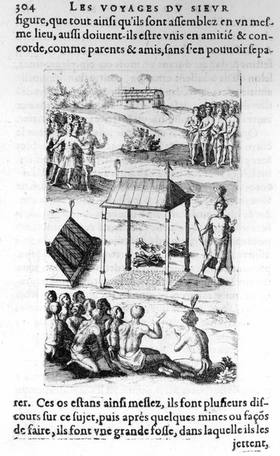 Kanada: Eingeborene - in „Les voyages de la Nouvelle France Occidental, Dicte Canada, gemacht von St Champlain Xaintongeois... von 1603 bis 1629... Samuel Champlain (1570-1635), ed. Pierre Le Mur, Paris von Unknown artist
