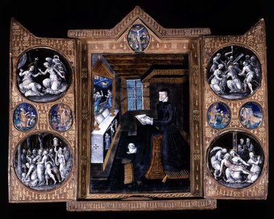 Catherine de Medici im Gebet - Triptychon Email und Leder von Unknown artist
