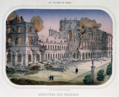 Kommune von Paris: Brand im Finanzministerium (zur Zeit der Tuilerien) am 24. Mai 1871. Gravur des 19. Jahrhunderts von Unknown artist