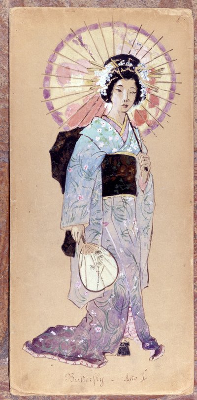 Kostüm von Madame Butterfly für den ersten Akt für die Schaffung von Madame Butterfly von Giacomo Puccini im Jahr 1904. Sammlung des Museo della Scala in Mailand. von Unknown artist