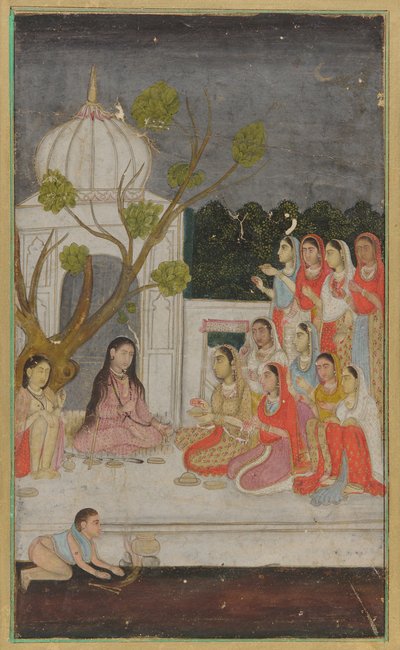 Wahrsagerei; eine Gruppe von Frauen auf einer Terrasse bei Nacht von Unknown artist