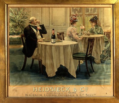 In einem Restaurant - Werbeplakat für Champagne Heidsieck, Ende des 19. Jahrhunderts von Unknown artist