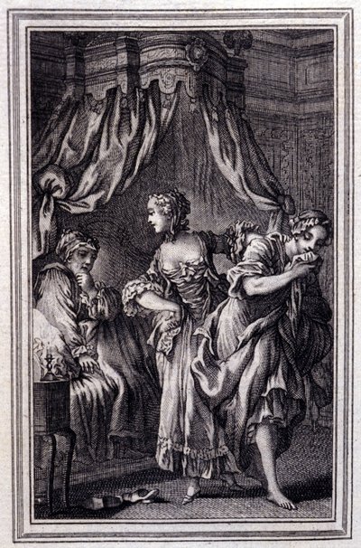 La Chageure des trois commerces - in „Tales et nouvelles en vers“ von Jean La Fontaine. 1762. von Unknown artist