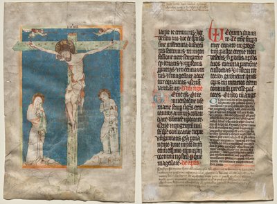 Blatt aus einem Messbuch: Die Kreuzigung (recto) und Text (verso) von Unknown artist