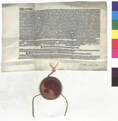 Ablassbrief von Albrecht von Brandenburg, Erzbischof von Mainz, im Auftrag von Papst Leo X. von Unknown artist