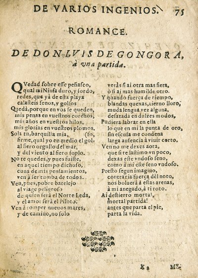 Luis de Góngora y Argote, "Romance a una partida" (Druck) von Unknown artist