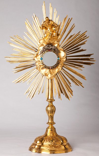 Monstranz. Vergoldet, Diamanten, falscher Schmuck mit Statue Gott der Vater. 18. Jahrhundert. von Unknown artist