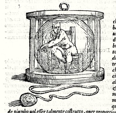 Nicoli Fontanas zweiter Anzug genannt Tartaglia. Er sieht eine Kristallkugel vor, in der sich der Taucher einschließt. Gravur 16. Jahrhundert von Unknown artist