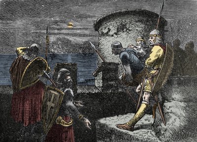 Auf der Lauer nach Nordmännern - die Waräger-Garde beobachtet den Horizont hinter den Befestigungen von Unknown artist