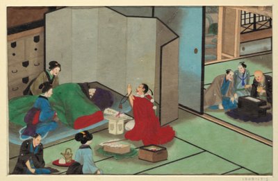 Eine von sechzehn Szenen des Todes und der Beerdigung eines Mannes von Unknown artist