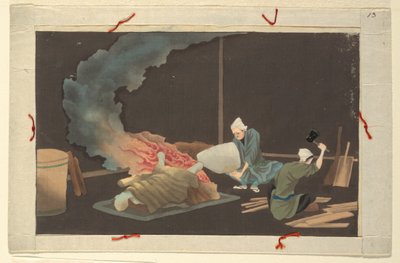 Eine von sechzehn Szenen des Todes und der Beerdigung eines Mannes von Unknown artist