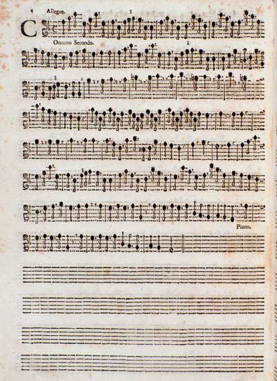 Seite der Partitur von „Concerti a cinque, Op. 5“ von Tomaso Albinoni von Unknown artist