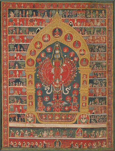Gemaltes Banner (Thangka) der Avalokiteshvara-Inkarnation des Regengottes Rato Matsyendranatha von Unknown artist
