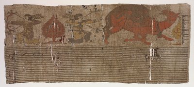Tafel mit Jägern und Kamel und Inschrift von Unknown artist