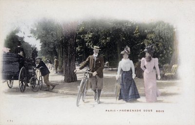 Paris, Spaziergang im Wald - Postkarte, Ende des 19. Jahrhunderts von Unknown artist