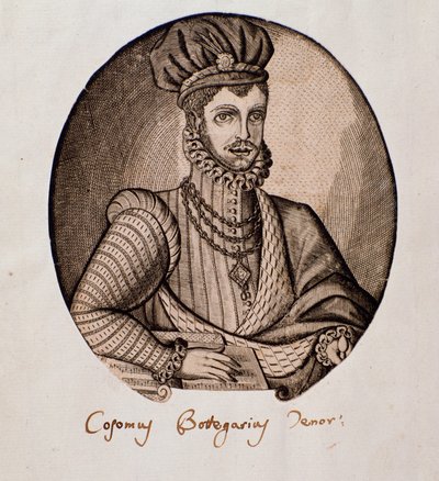 Porträt von Cosimo Bottegari (1554-1620), italienischer Lautenist und Komponist. Gravur. 17. Jahrhundert. Bologna, Civico Museo Bibliografico Musicale von Unknown artist