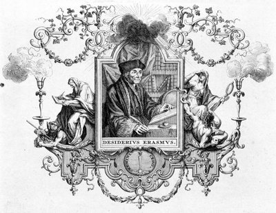 Porträt von Erasmus mit seinem Schreiben - Gravur von Unknown artist
