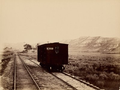 Eisenbahnwagen auf Gleisen von Unknown artist