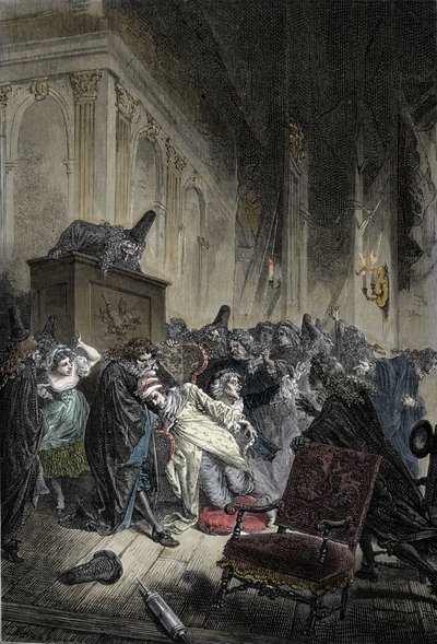 Darstellung des Todes von Jean-Baptiste Poquelin, dit Moliere (1622-1673), Tod durch Lungenstauung während einer Aufführung des "Eingebildeten Kranken" am 17.02.1673 von Unknown artist