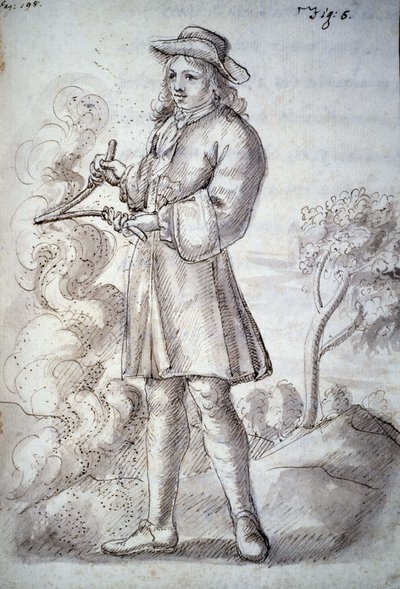 Rhabdomantie: Abhandlung mit dem Titel „Die okkulte Physik oder Abhandlung über die göttliche Rute und ihre Verwendung zur Entdeckung von Wasserquellen, Minen...“ von Abt Vallemont: verschiedene Arten der Verwendung der Sucherrute. Manuskript aus dem 18. J von Unknown artist