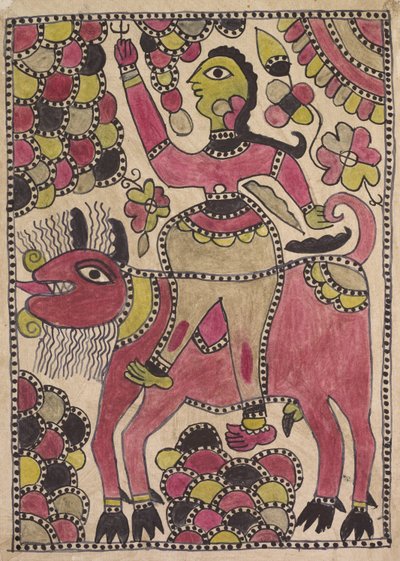 Reiter und vierbeiniges Rind in Mauve, Chartreuse und Schwarz von Unknown artist